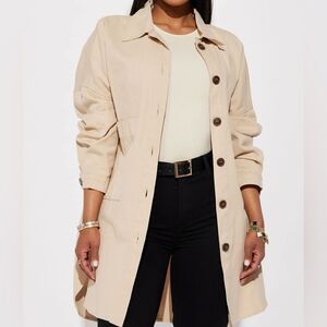 Fashion Nova Daleyza Button Up Long Sleeve Tan Beige Shacket  NWT Small